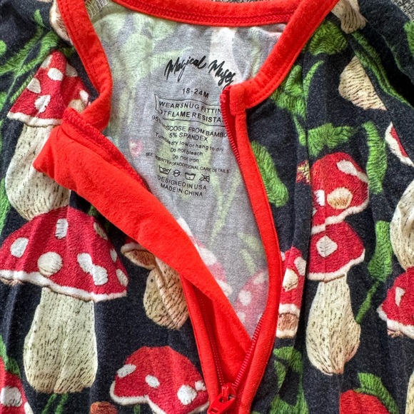 Magical Muses bamboo toddler footie pajamas with mushrooms - Picture 2 of 2